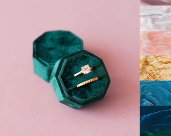 Double Velvet Ring Box - Vintage - Engagement ring box - Wedding - Personalized Gift - Octagon - 7 colors