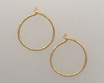 Tiny solid 18k rose gold hammered hoop earrings