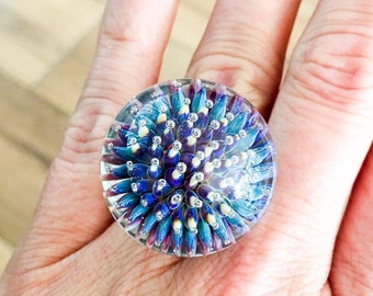Unique Lampwork Glass Ringtop: “Anamones”