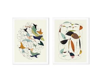 Art print set, set of 2, mid century modern, mid century modern art, mid century modern decor, prints set, abstract art, abstract prints set