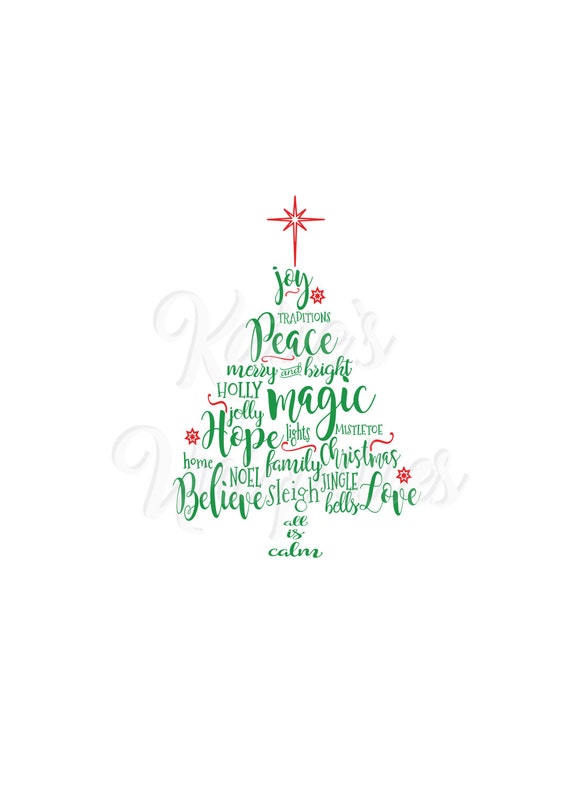 Christmas Tree Words SVG DXF PNG Digital Cut File for use with