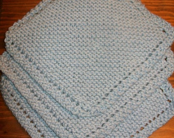 MADE TO ORDER Hand Knitted Cotton Dishcloths Set of Three
