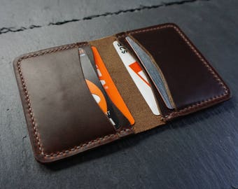 Horween Leather Wallet, Handmade Handstitched Leather Card Wallet