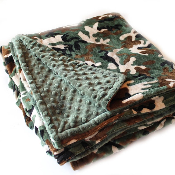 Adult Minky Blanket Green Camo Blanket, Personalized Blanket, Minky Throw blanket, Personalized Gift, Twin Bedding, Kids minky blanket
