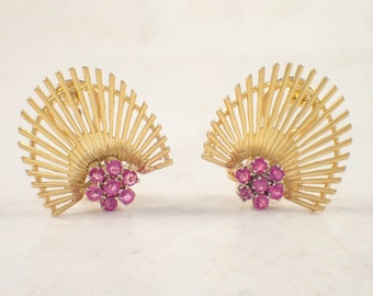 1980s 18K Yellow Gold Ruby Earrings, yellow Gold Earrings, Ruby Earrings, July Birthstone, Vintage
