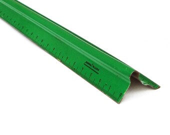 School Ruler, Green Metal Measuring Tool, Collectible Office Supply, Antique from 1960s Estonia, Tallinn, USSR Soviet Union