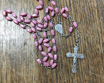Vintage pink glass bead rosary made in Italy delicate