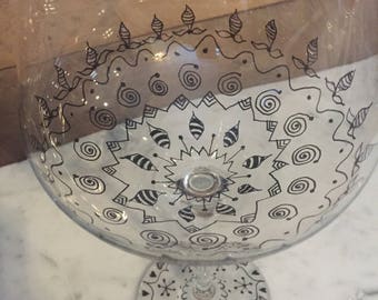 Hand Painted Red Wine Glass Mehndi Inspired Large