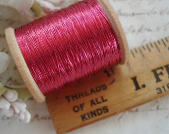 Vintage Spool French c1930's Flat Oval Sparkly Red Metal Metallic Embroidery Thread Floss Ribbonwork Needlework Trim Ribbon Fly Tying