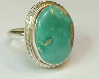Sterling silver handmade royston turquoise ring, hallmarked in Edinburgh