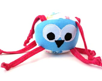 Stuffed Animal, Baby Toy, Ball, Bluebird, pink, blue, soft, knots, strings, jingle, personalization, toddler, fun