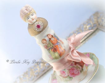 Shabby Pink Roses Assemblage Art Doll Romantic Art Doll Frilly Girl Doll Lorelie Kay Original