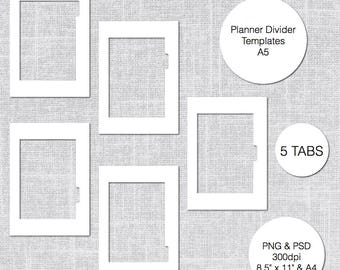 a5 planner divider template 4 tabs psd png instant