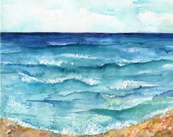 Beach painting, Seascape Original Watercolor Painting, watercolors paintings original beach, ocean art watercolor, beach decor, marine art