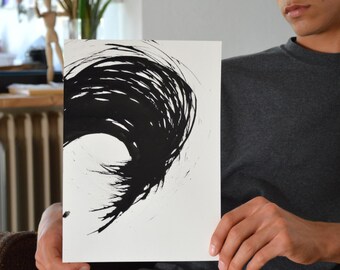 Original Abstract Ink Painting- Wave, art, movement, modern art, wind, flowing, minimal art, drawings, abstract ink art by Cristina Ripper