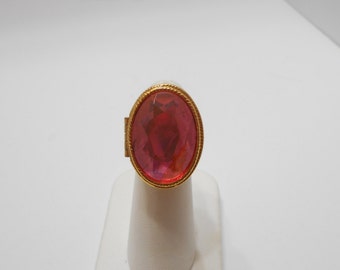 Vintage Avon Hot Pink Crystal Ring--Refillable Bird Of Paradise Glace (3500) Size 6--Adjustable