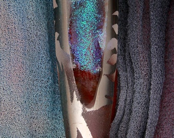 SRA Lampwork Beads "Wild Fire" Handmade Sandblasted Glass Polished Dichroic Focal Window Bead Platinum Lustre ~ Colourful Contrasts