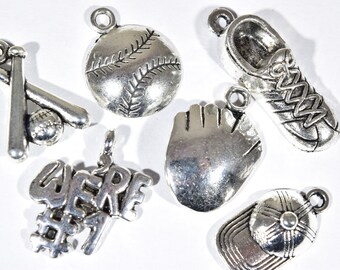 6 Baseball Charm Collection - Sports Charm - Baseball Earring Charms - Baseball Season Charm - Ball Player Charms Baseball Pendants - 2P1965