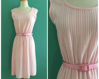 60's pink striped shift dress // pink summer dress ~ small medium