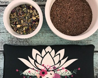 Lavender Eye Pillow - White Lotus - Namaste - Double Sided Design - Yoga Eye Pillow - Savasana Eye Pillow - Organic - Eco Friendly