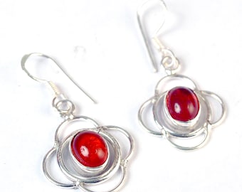 Handmade Natural Gemstone Chalcedony German Silver .925 Stud Earrings 1" 4.2 gms.