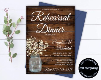 Rustic Wedding Rehearsal Dinner Invitation Template - Wedding Rehearsal Invitation - Wedding Rehearsal Invite - Printable Rehearsal Template