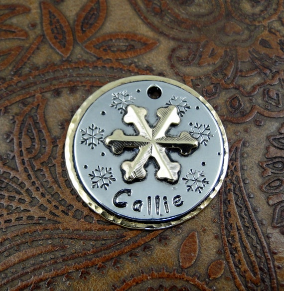 Custom Pet ID Tag SnowflakeDog ID TagPersonalized Pet Collar
