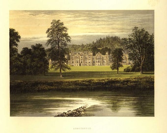Original Antique Architectural Print - Abbotsford- Gorgeous details. Looks even better in person.