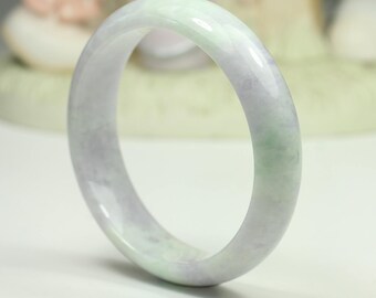 Jadeite Jade Bangle - 59.04mm Light Green and Lavender (Grade A Jade)