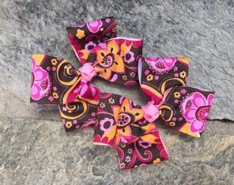 Floral Hair Bows,Pigtail Hair Bows,Toddler Hair Bows,French Barrettes,4.5 Inches Wide,Birthday Party Favors