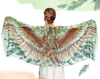 Silk Scarf, Wings Scarf, Bohemian Clothing, Gift For Her, Printed Shawl, Women Shawl, Wedding Shawl, Digital Print Sarong, Women Scarf