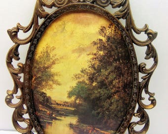 Vintage Oval Metal Framed Picture