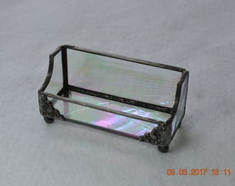 Clear Iridescent Baroque Stained Glass Business Card Holder