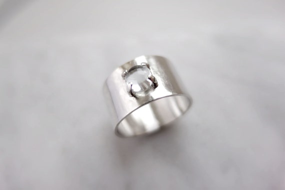 Aquamarine Sterling Silver Wide Band Ring Modern Minimalist