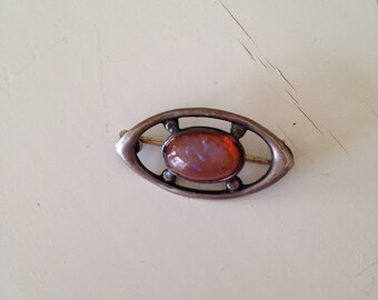 Beautiful dainty dragon's breath fire opal sterling vintage brooch