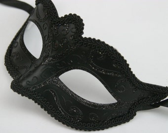 Mens or Ladies Midnight Black Masquerade Mask