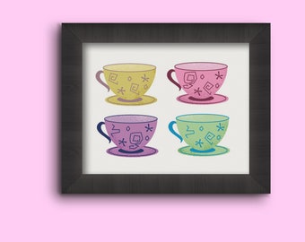 Teacups – Alice in Wonderland – Disney – Disney Movie – Colorful – Tea – Illustration – Wall Art – Art Print 5x7 8x10
