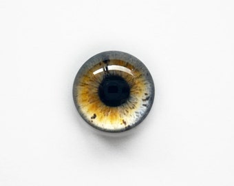 15mm handmade glass eye cabochon - brown / grey eye - Hemispherical / High Dome