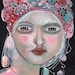 Mixed Media Painting Original Modern face woman rain dreamer