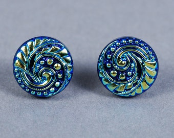Dichroic Glass Cabochon 14mm - Blue Glass Cabochon - Wave Cabochon