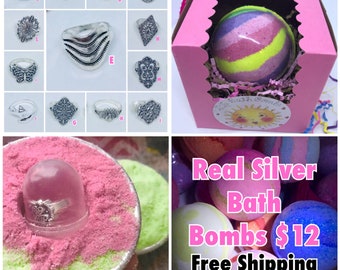 Stylish Silver Ring Bath Bombs (XL bath bomb with real silver ring inside) You Choose Your Ring! Free Shipping within U.S