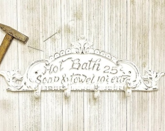 Rustic Bathroom Wall Decor - Towel Hook - Bathroom Towel Hooks - Bathroom Hooks - Towel Holder - Shabby Chic Bathroom Decor - Bathroom Sign