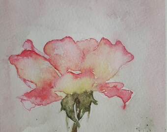 Original watercolor card greeting card painting rose flower floral illustration Note card Art personalized birthday handmade hand painted