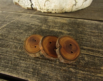 3 dark wood buttons- Juniper, handmade buttons (5012)