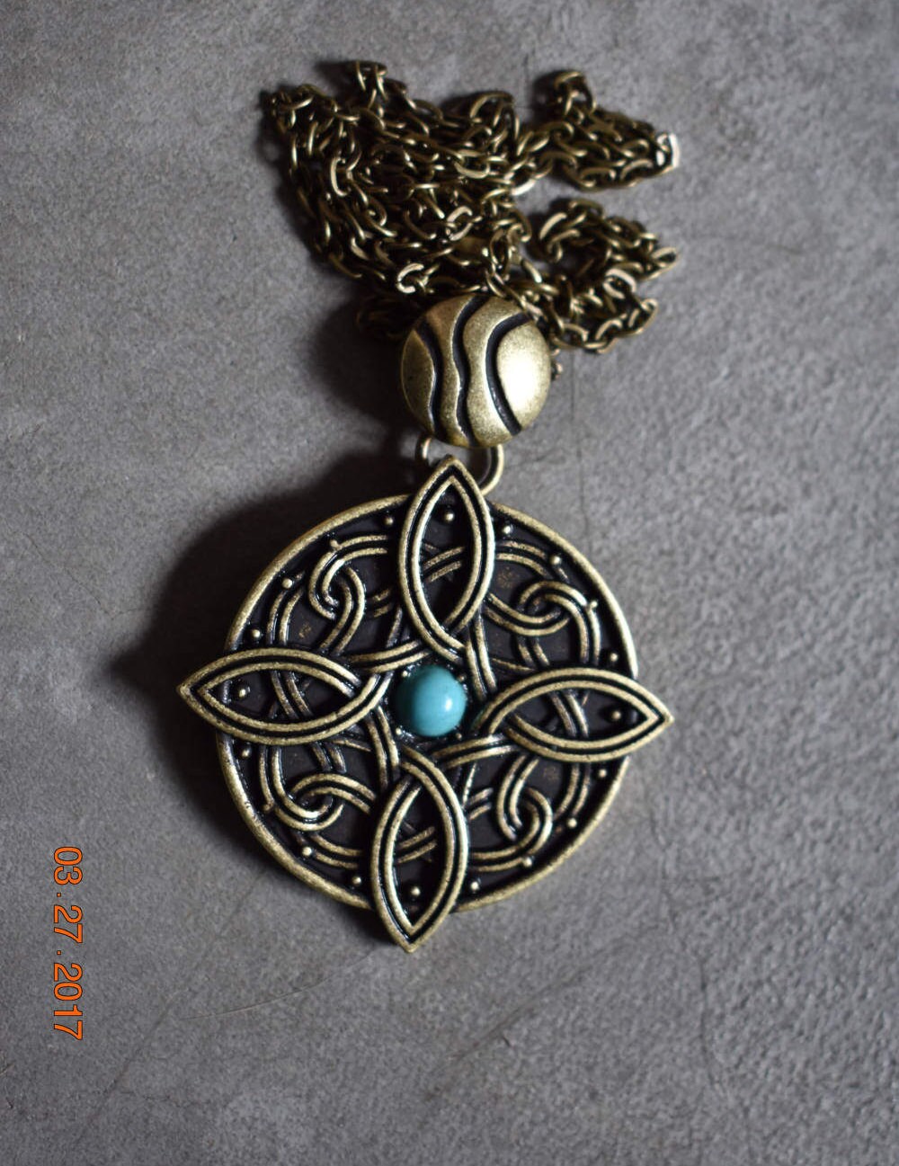 Amulet of Mara Skyrim Necklace w/ Turquoise Stone. Bronze