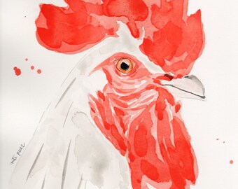 White Rooster, Original watercolor