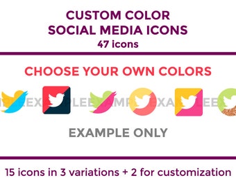 Custom Color Social Media Icons | Blog Icons | Social Media Icons | Social Media Buttons | Website Icons | Social Media