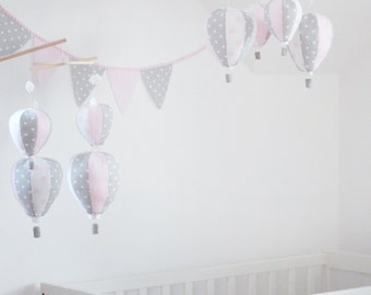 Pastel Baby Mobile, Hot Air Balloon Mobile, Pink and Grey, Baby, Custom Mobile, Nursery Decor, Baby Shower Gift, Personalized Baby Mobile
