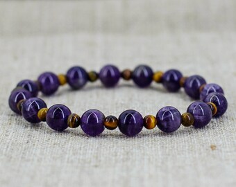 Amethyst jewelry Tiger eye stone bracelet Men birthday gift for boyfriend gift for wife gift for husband gift for women gift for girlfriend