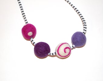 Girly Felted wool Ball Necklace